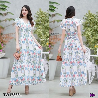 MM17838 แม็กซี่เดรสยาว แต่งลูกไม้ฉลุ long maxi dress Openwork lace decoration..
