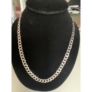 สร้อยคอโซ่ตัวเรือนเงินแท้ 92.5 ชุบโรเดียม Sterling Silver Rhodium Plated Curb Chain 9.3mm