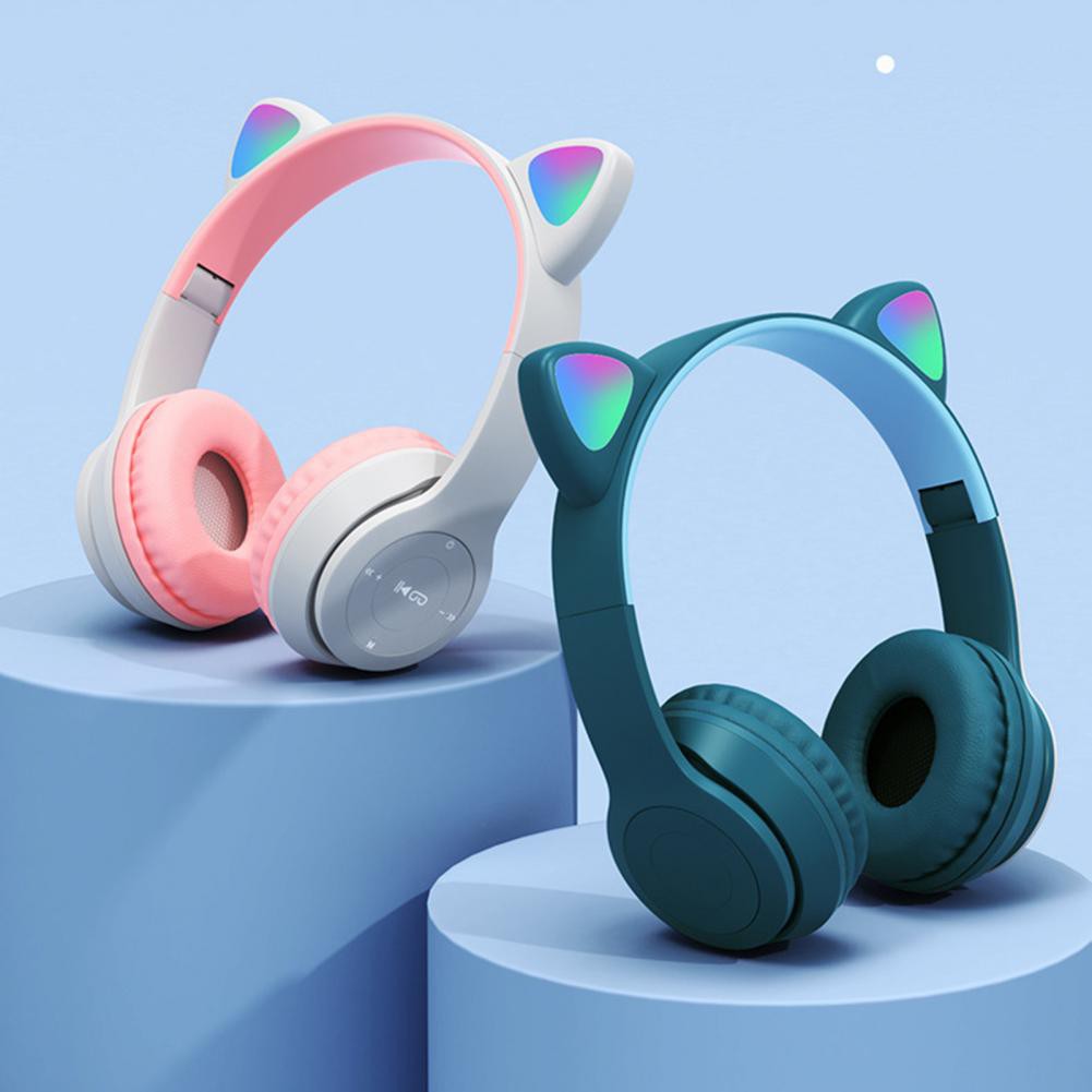 P47m Folding WIFI Wireless Bluetooth 5.0 Cat Ear Headphones Headset For