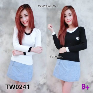 TwinsShopVip💗พร้อมส่ง TW0241  เสื้อแขนยาว กุ้นขอบ Long sleeve shirt with fringe