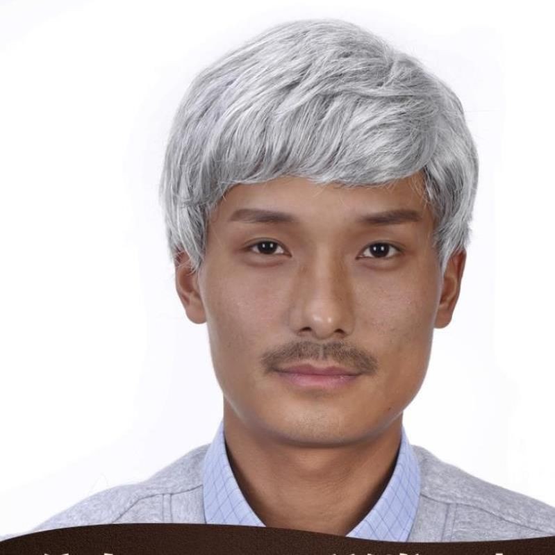 วิกผมผู้ชายหนวดเคราสีขาวคุณปู่วิกผมสีเทาและสีเงินสีขาวผู้ชายเล่นสมจริงพ่อปลอมตัวชายชราร่าง