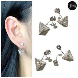 ต่างหูเพชรสามเหลี่ยม Two way earring สไตล์เกาหลี