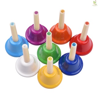 8pcs Colorful Handbell 8 Note Diatonic Metal Hand Bells Set Tinkle Bells Percussion Instrument