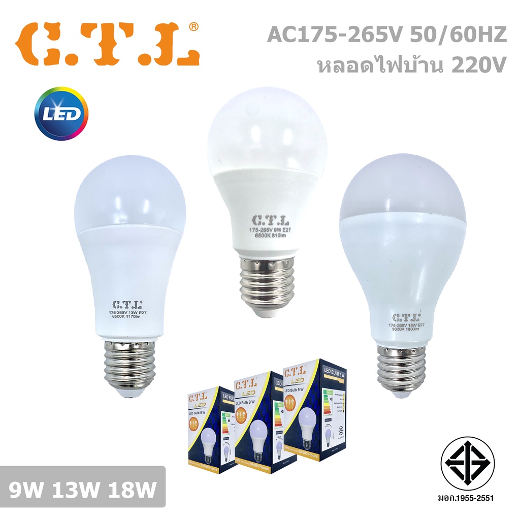 หลอดไฟแอลอีดี หลอดไฟAC หลอดไฟบ้าน  9W 12W 18W ขั้ว E27 พร้อมส่ง