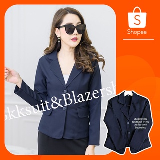 Navy Blue Womens Business Suits Slim Fit Ladies เสื้อคลุมสูทหญิงผ้าเสริตไม่ยืดมีรองบ่าซัพพอร์ทกระเป๋าจริงล้วงได้