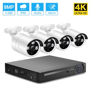 Hamrol 4CH 8MP/4K POE NVR ชุดระบบกล้องวงจรปิด 8MP บันทึกเสียง IP กล้อง IR กันน้ํา P2P ชุดเฝ้าระวังความปลอดภัยวิดีโอ