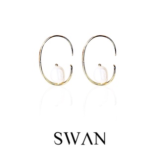 SWAN - Baroque Pearl Minimal Earring ต่างหูห่วงเล็กเงินแท้ ชุบทอง14K  มุกแท้ มุกบารอค มุกน้ำจืด