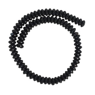 ลูกปัดหินแท้ ลักษณะเม็ดกลมแบนเจาะรูตรงกลาง (Donut Round) หินโมรา (Agate) 5x10 mm - (LZ-0365 สีดำ)