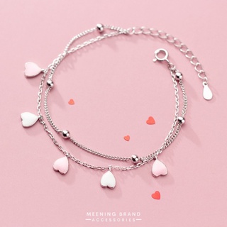 MeeningBrand ❥ สร้อยข้อมือเงิน PINK&amp;WHITE HEARTS [01-0067]