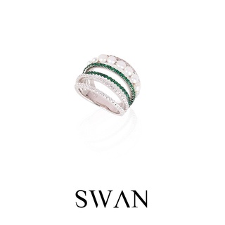 SWAN - Wave Pearl Ring แหวนเงินแท้ มุกแท้ มุกน้ำจืด ฝังเพชรคิวบิกเซอร์โคเนีย cubic zirconia