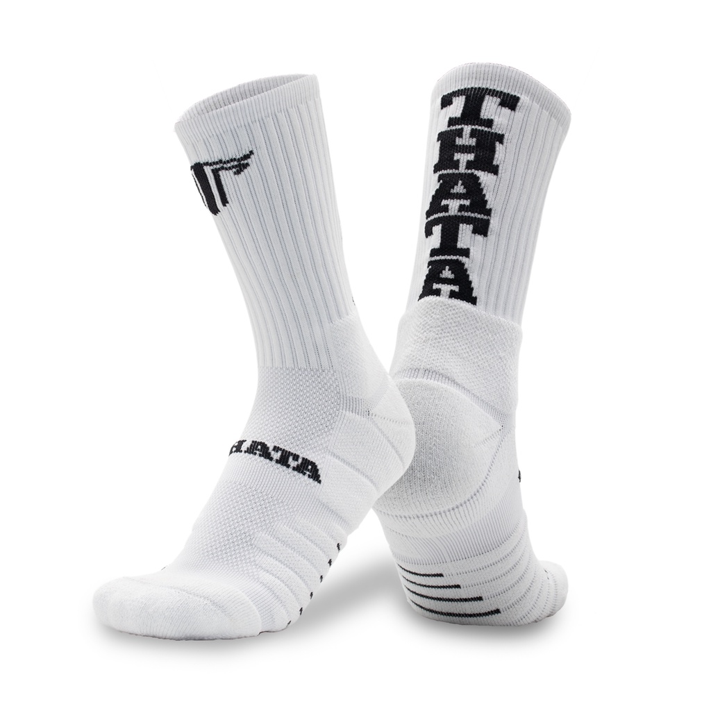 ถุงเท้าบาสเกตบอล THATA รุ่น PFT Open Black / White  ★ยิ่งวิ่ง ยิ่งกระชับ! รองรับทุกทรงเท้านักบาสเกตบอล ถุงเท้าบาส