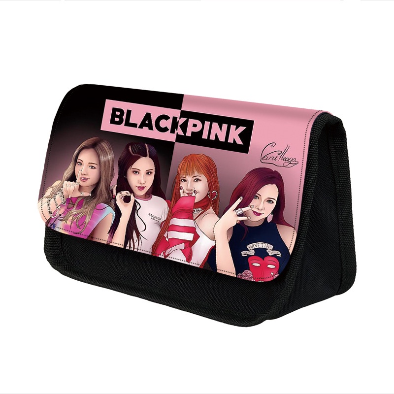 Cool Blackpink กระเป๋าดินสอ โพลีเอสเตอร์ สองชั้น ทรงสามเหลี่ยม ความจุขนาดใหญ่ สไตล์เกาหลี ใหม่