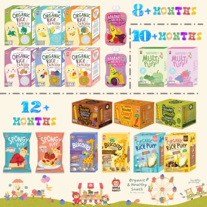 (ขั้นต่ำ 2 ชิ้น หรือรวมกับสินค้าอื่นในร้าน) Apple Monkey ขนมเด็กฝึกเคี้ยวสำหรับเด็ก 8 เดือนขึ้นไป