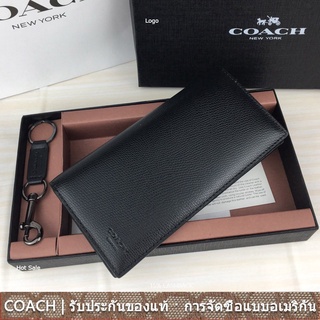 us นำเข้า⭐️ Coach 74978 Breast Pocket กระเป๋าสตางค์ Crossgrain Leather Men Fold Long Zip Purse