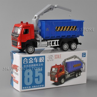 โมเดลรถบรรทุก 1:72 Scale Diecast Model Volvo Garbage Recycling Truck Pull Back Toy Vehicle ของเล่นสําหรับเด็ก