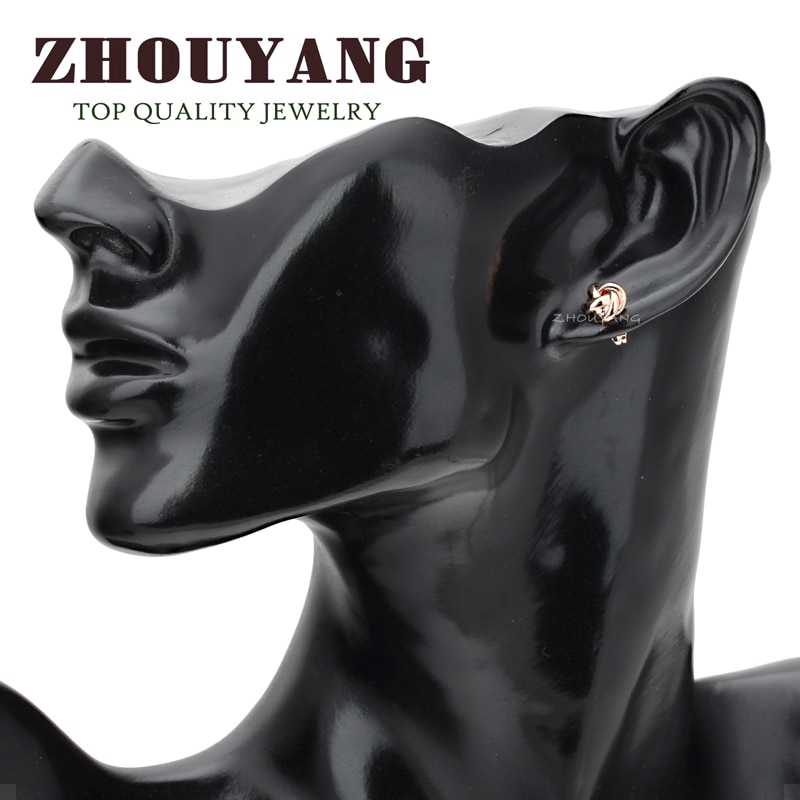 Zhouyang(โจวหยาง) ด้านคุณภาพผู้หญิงคลาสสิกสี กุหลาบสีทอง เครื่องประดับแฟชั่นเรขาคณิตรูปร่าง ต่างหู ZYE103 ZYE104