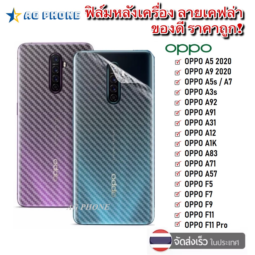 ฟิล์มหลัง ฟิล์ม Oppo Reno 6 5g A16 A5s A5/A92020 A3s A37 A83 A71 F7 F9 A1K A31 A91 A92 ฟิล์มเคฟล่า ออปโป้ ฟิล์มกันรอย