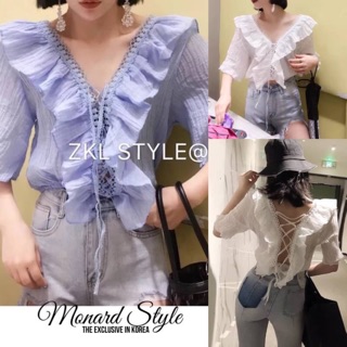 เสื้อผ้าชีฟองใส่ง่าย ใส่สบายเหมาะกะหน้าร้อนนี้ พร้อมส่งสีฟ้า