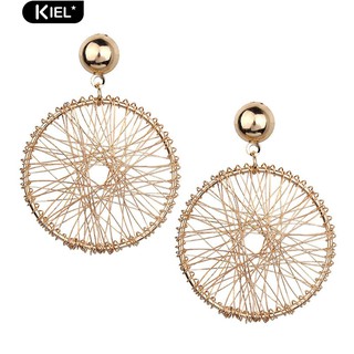 Kiel ผู้หญิงเรขาคณิตวงกลม Winding ด้าย Dangle Drop Earrings เครื่องประดับสุทธิ