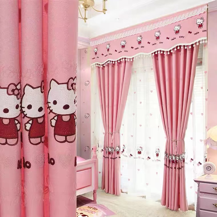 อุปกรณ์ ตกแต่งบ้าน MOJO ผ้าม่าน Hello Kitt ผ้าม่านหน้าต่าง ผ้าม่านกันแสง สีชมพู คุณภาพสูง ห้องรับแขก กันแสง ราคาถูก