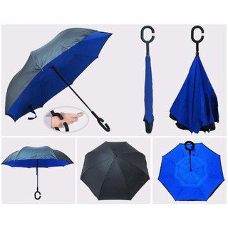 ﻿Play Us ร่มกลับด้าน Reverse Umbrella 2 ชั้น มือด้ามจับตัว C สีน้ำเงิน รุ่น AA11444