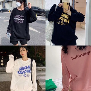 (ราคาถูกที่สุด) เสื้อยืดแขนยาวผู้หญิงสไตล์ญี่ปุ่น-เกาหลี ลายตัวอักษร มี 3 แบบ M-2XL