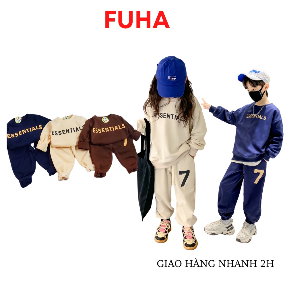 FUHA ชุดผ้าฟลีซเด็ก ชุดเสื้อผ้าฤดูใบไม้ร่วงฤดูหนาว 2022 พร้อมคํา Hot ESSENTIALS สําหรับเด็กชายและเด็