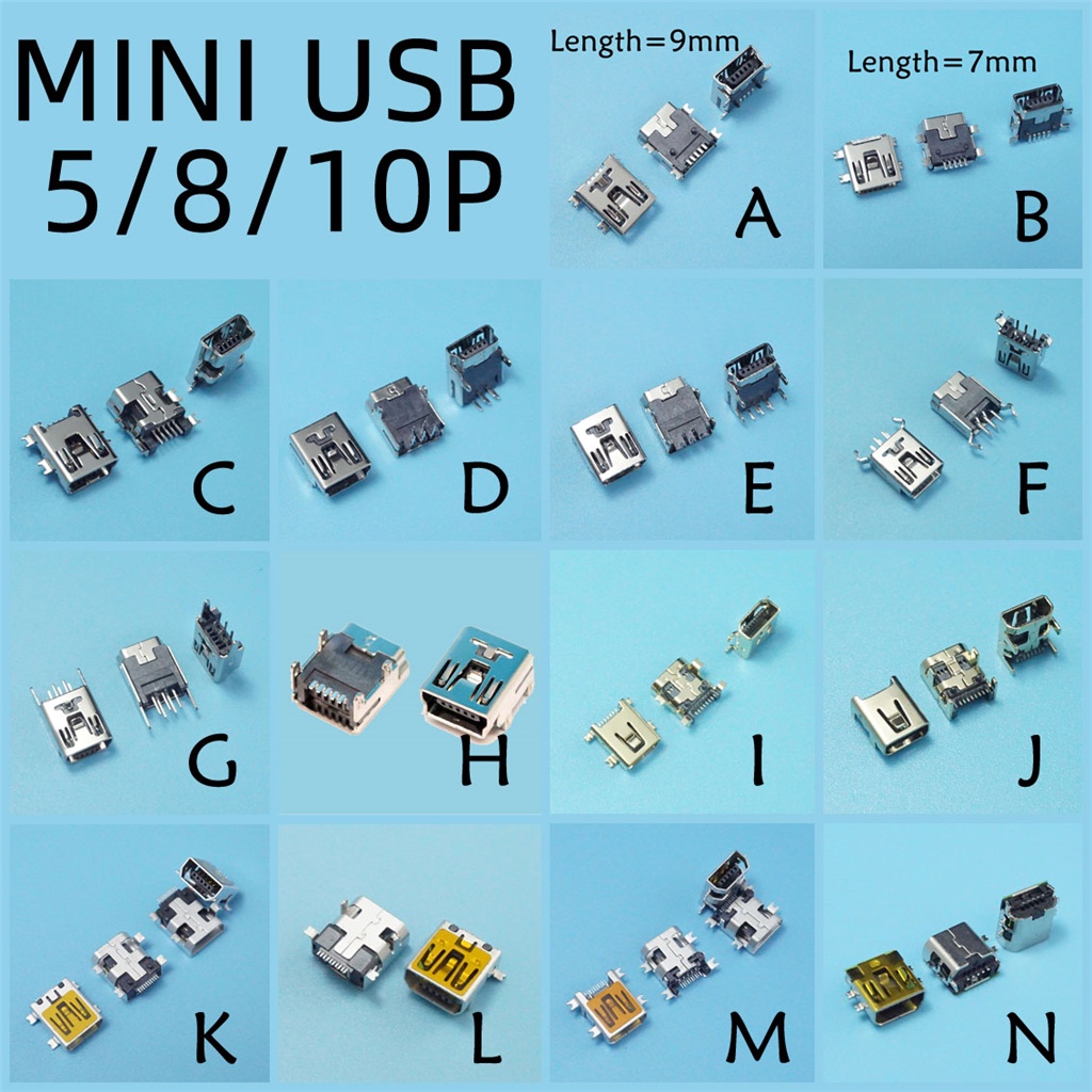 5PCS Mini USB Type B 5 Pin 8PIN 10PIN หญิงซ็อกเก็ตแนวตั้ง/แนวนอน DIP แจ็คเชื่อมต่อสําหรับหางชาร์จ