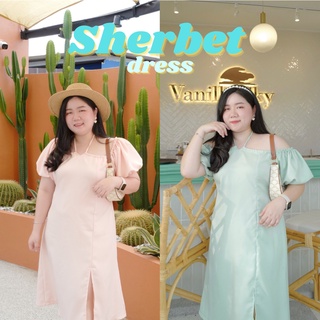 💖Sherbet Dress เดรสผูกคอแขนพอง #เสื้อผ้าสาวอวบ Plussize