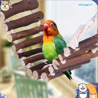 SG--Pet Bird Parrot Wooden Rope Ladder Suspension Bridge Swing Hang Toy Cage Decor