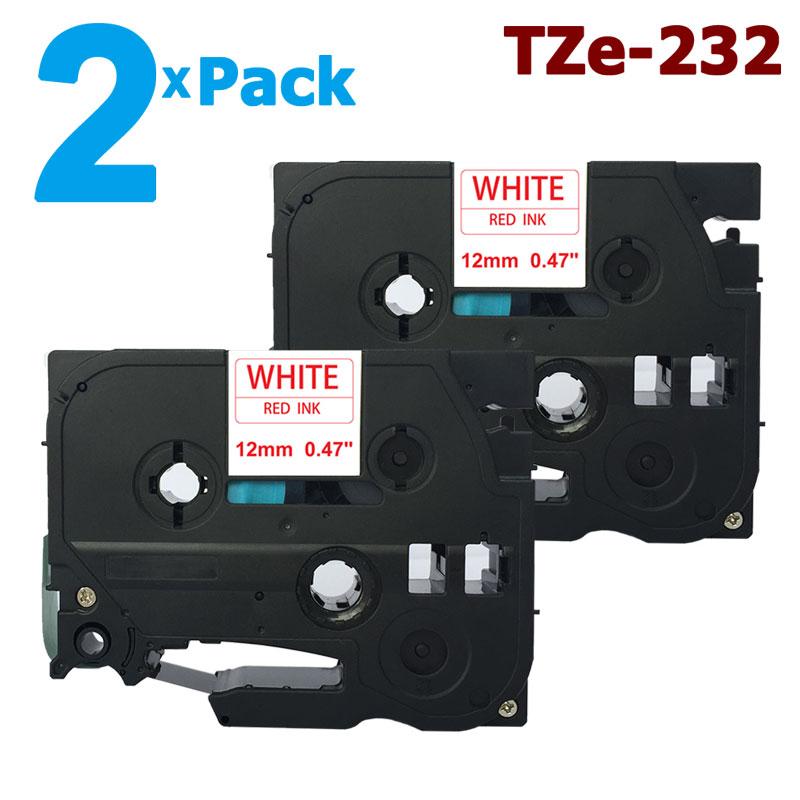 [สต็อกประเทศไทย]2 Pack 12mm Tze-232 Red on White Label Tape for Brother PTouch 8M Length TZe232 Tze 