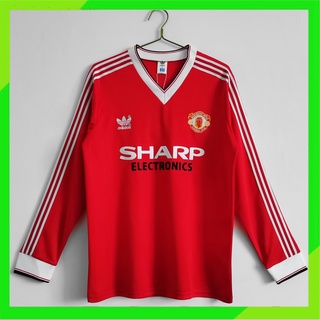 เสื้อกีฬาแขนยาว ลายทีมชาติฟุตบอล MU 82-83 Man Utd ชุดเหย้า สไตล์เรโทร