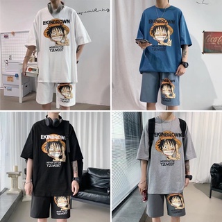 เสื้อยืดแขนสั้นลําลอง ทรงหลวม ขนาดใหญ่ ลายการ์ตูนอนิเมะ One Piece แฟชั่นฤดูร้อน สไตล์ญี่ปุ่น สําหรับผู้ชาย ไซซ์ M - 5XL