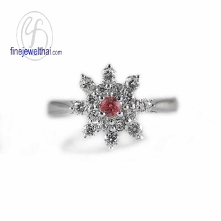 Finejewelthai-แหวนทับทิม-ทับทิม-แหวนพลอย-แหวนCZ-แหวนเงินแท้-พลอยประจำเดือนเกิด-Ruby-Silver-Ring-Birthstone-R1289rb