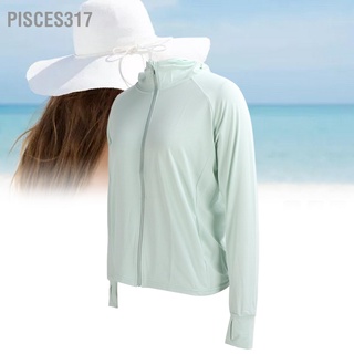 Pisces317 เสื้อแจ็กเก็ตแขนยาว มีฮู้ด ป้องกันแสงแดด ระบายอากาศ สีเขียว แฟชั่นฤดูร้อน สําหรับผู้หญิง