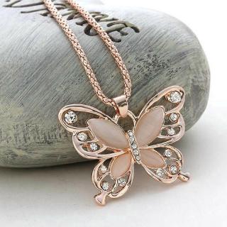 แฟชั่นผู้หญิง Rose Gold โอปอลผีเสื้อเสน่ห์จี้เครื่องประดับสร้อยคอโซ่ยาว