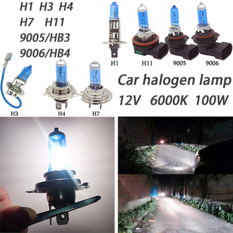 หลอดไฟซีนอน ก๊าซฮาโลเจน 100W 12V H4 h1 H7 led 9005/HB3 6000K แสงสีขาว 2 ชิ้น สำหรับติดรถยนต์