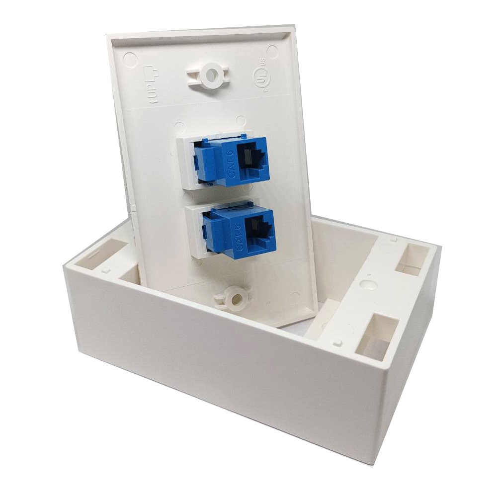 ชุดกล่องลอย RJ45 ( ใช้ได้ทั้ง Cat5e และ Cat6 ) เมีย-เมีย พร้อมใช้งาน ( CAT 6 In-Line +กล่องลอย 2x4+หน้ากาก RJ45 ) สีขาว