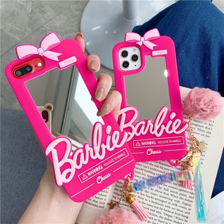 เคสโทรศัพท์มือถือ ซิลิโคน ลายบาร์บี้น่ารัก สีชมพู พร้อมกระจก แฟชั่น สําหรับ iPhone 11 Pro Max IX XS XR i7 I8 i6 i6s plus