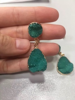 🌟 พร้อมส่ง 🌟Green Druzy Earrings ต่างหูผลึกคริสตัล