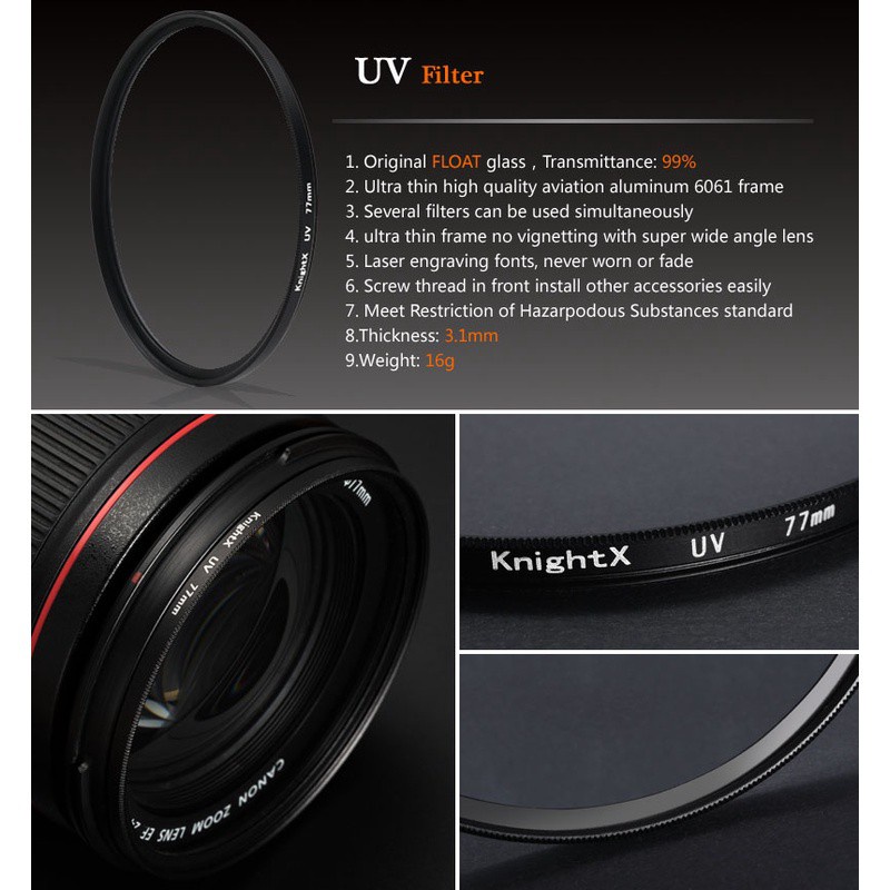 Knightx 2in1 UV CPL เลนส์กรองแสง Polarizer 49มม.52มม.55มม.58มม.62มม.67มม.72มม.77มม.สําหรับ D70