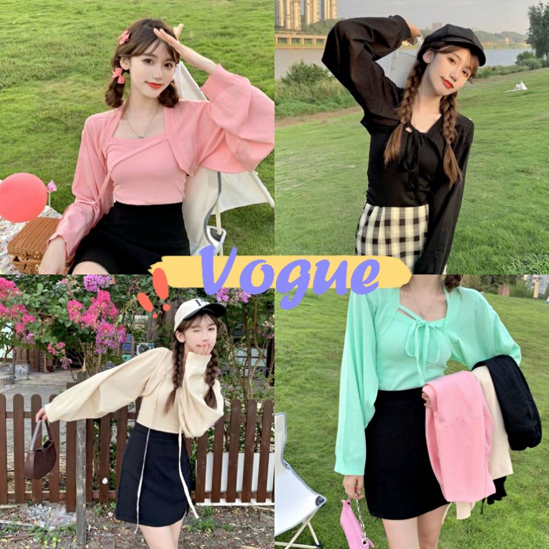 Vogue​ พร้อมส่ง เซ็ท เสื้อคลุมไหมพรม+เสื้อคล้องคอ สีพาสเทล​น่ารักคาวาอี้มาก (10032)