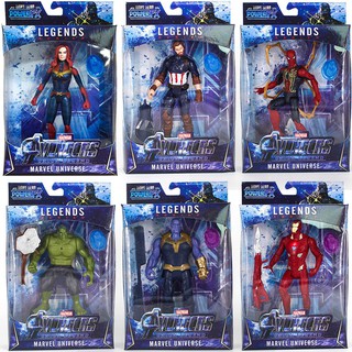 &lt; Available &gt; ตุ๊กตาฟิกเกอร์ Marvel The Avengers Thanos Black Panther Spider Man Thor PVC มีไฟ LED ของเล่นสําหรับเด็ก