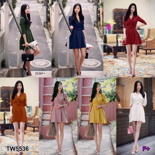 TW5536 เดสรคอปกผูกโบว์ เดรสคอปก  แขนยาว 5 ส่วน