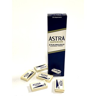 ASTRA ใบมีดโกนสแตนเลส ตราแอสตร้า ใบมีดโกนหนวด 2 คม 1 กล่อง (20 กล่องเล็ก รวม 100 ใบ) ใบมีดบางและคม สินค้าคุณภาพดี