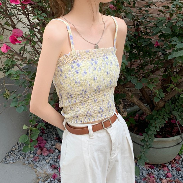 Cicishop(960)New เซต2ชิ้น เสื้อเชิ้ตแขนยาวสีพื้น + สายเดี่ยวสม็อคแต่ลายดอกไม้ งานแซ่บ 🔥
