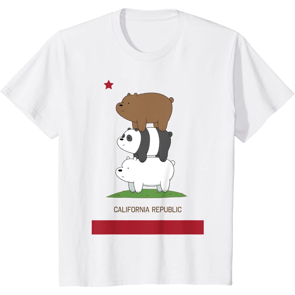 เสื้อยืดผ้าฝ้ายพรีเมี่ยม เสื้อยืด พิมพ์ลาย We Bare Bears California Republic Bear