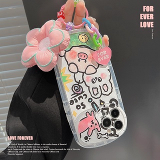 ใหม่ เคสโทรศัพท์มือถือ ลายดอกไม้กราฟฟิตี้ พร้อมสายคล้อง สําหรับ iPhone 13 14plus 14promax 12 11