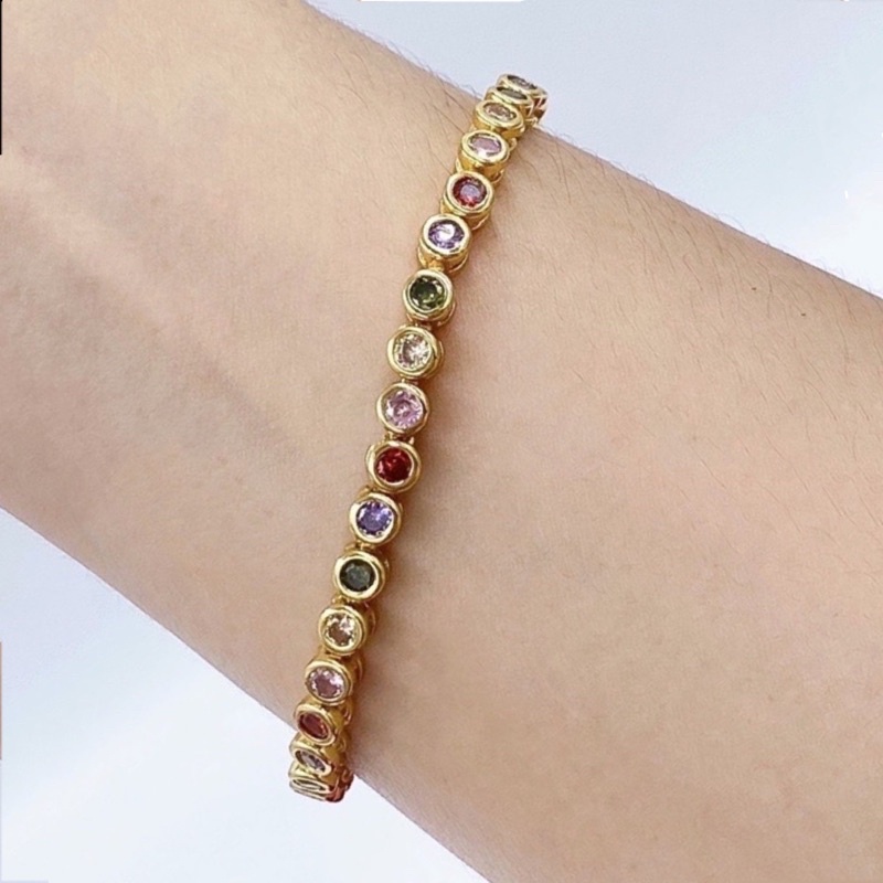 สร้อยข้อมือพลอยนพเก้า เส้นเล็กน่ารัก ยาว7นิ้ว สร้อยข้อมือเพชร  ทองชุบ ทองโคลนนิ่ง 0226 - รูปที่ 3