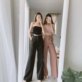 (K)พร้อมส่ง♥️Wide Leg Pants กางเกงขาบานผ้าเปเป้ยาว 40” กางเกงมีหูขาบาน กางเกงทรงบาน